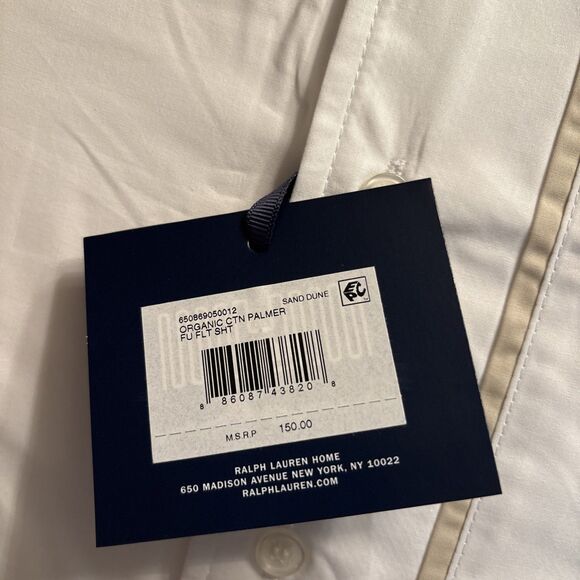 Ralph Lauren Organic Cotton Percale Palmer Full Flat Sheet $150 White/Sand Dune - Picture 5 of 7